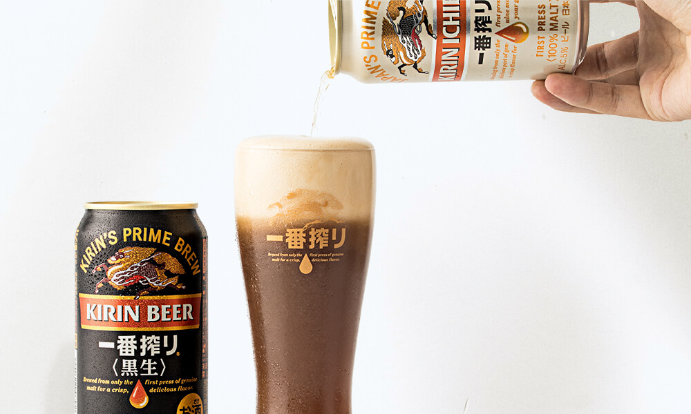 直接品飲醇厚的一番搾黑生後,不妨再嘗試將黑生:一番搾=1:1比例等量混合,品酌更添酒花香氣的黑啤風味。